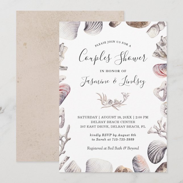 Invitation White Sea Shell Beach Mariage Couples Douche (Devant / Derrière)