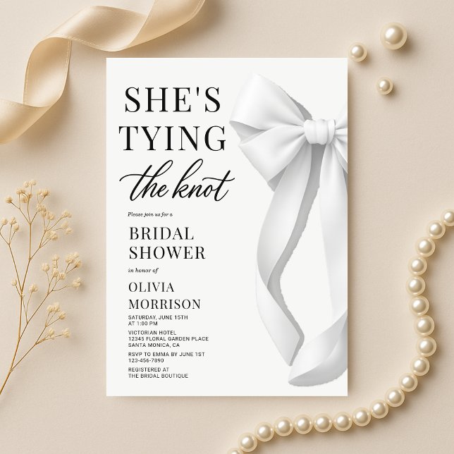 Invitation White She's Tying The Knot Bow Bridal Shower (Créateur téléchargé)