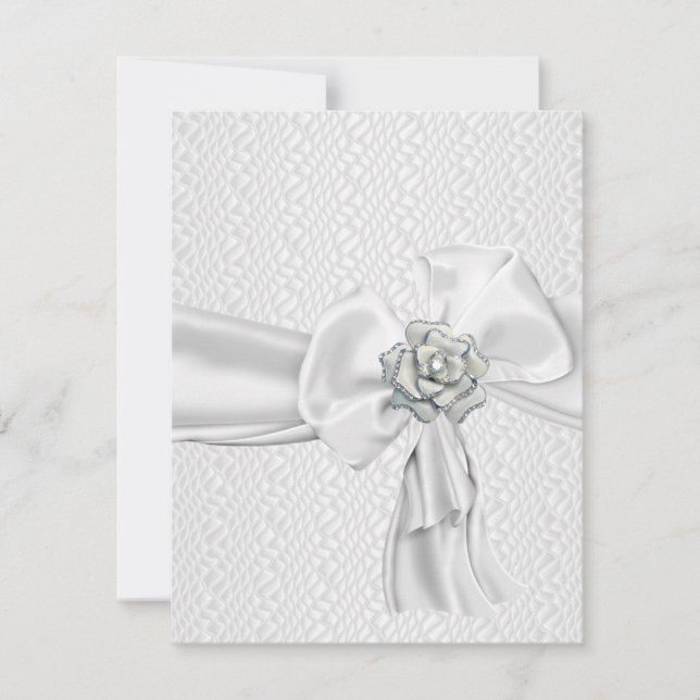 Invitation White Silver Rose Metal Jewel Ribbon Event (Devant)