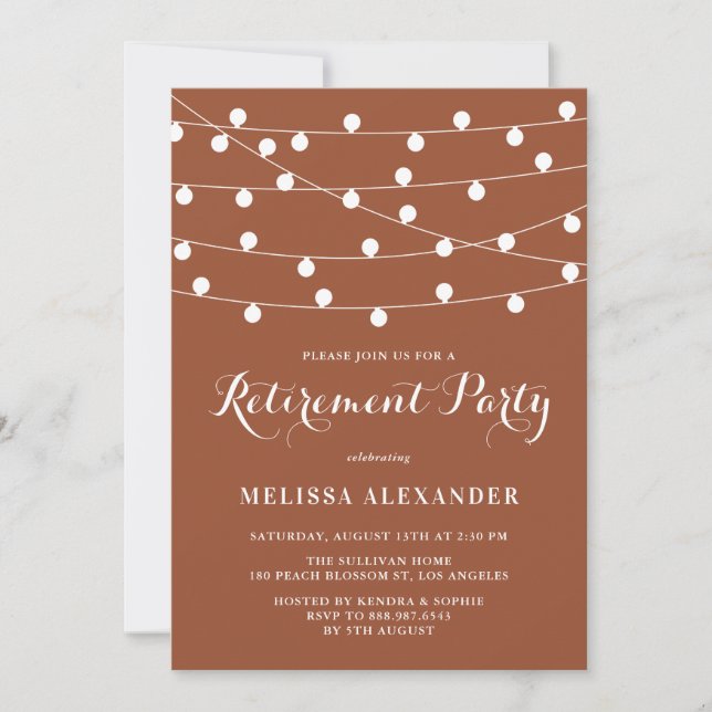 Invitation White String Lights Terracotta Retraite Party (Devant)