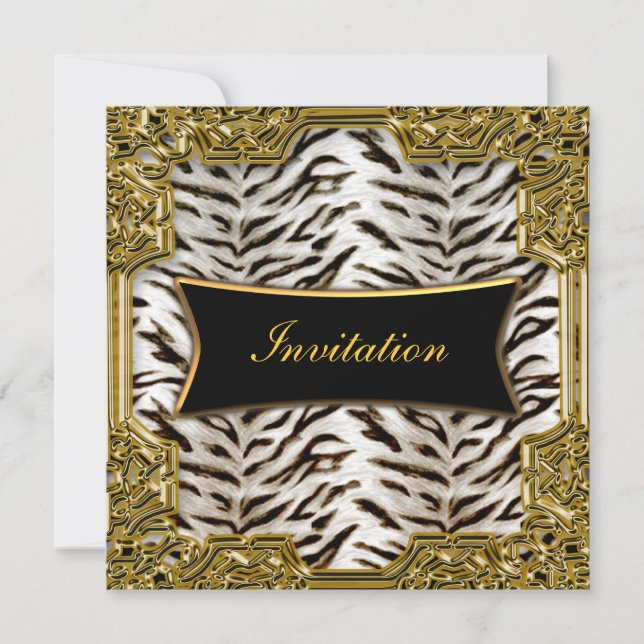 Invitation White Tiger Gold Black Anniversaire Fête Invitatio (Devant)