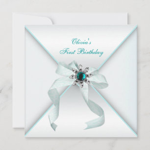 Invitation White Turquoise Blue Girls 1er anniversaire