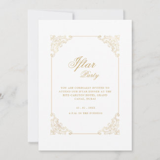 Invitation White Vintage Ornate Gold Frame Script Iftar Party