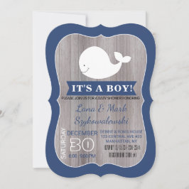 Invitation White Whale Ahoy Navy Blue Rustic Shower Invitatio