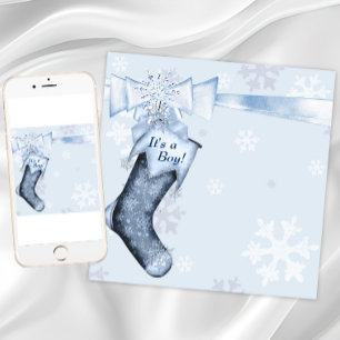 Invitation White Winter Blue Snowflakes Baby Boy Shoy