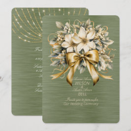 Invitation White Winterberry Green Leaf Gold Ribon Noël