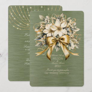 Invitation White Winterberry Green Leaf Gold Ribon Noël