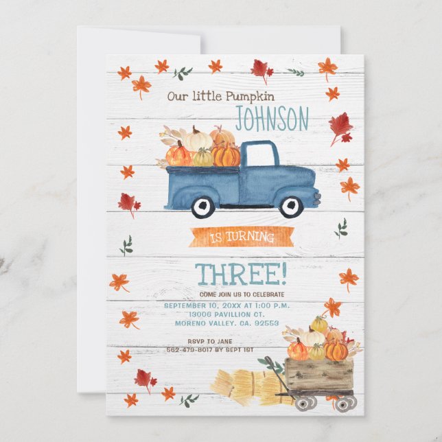 Invitation White Wood Fall Farm Marine Citrouille Anniversair (Devant)
