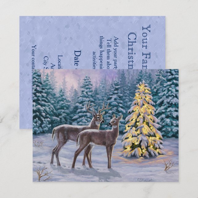 Invitation Whitetail Deer & Christmas Tree Scene hivernale (Devant / Derrière)