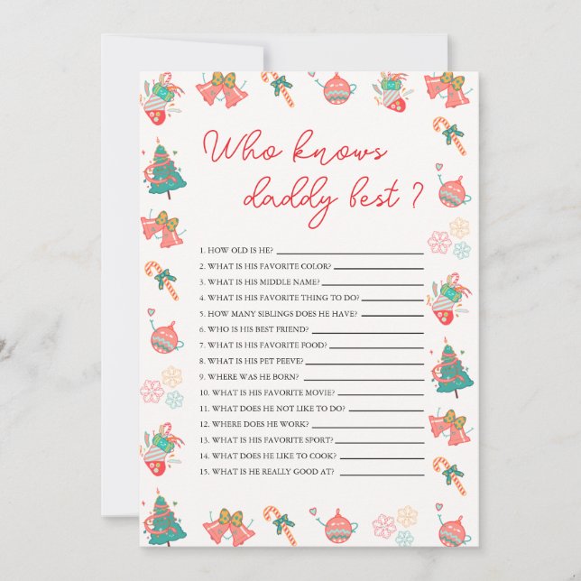 Invitation Who Knows Daddy Best Christmas Baby Shower Card (Devant)