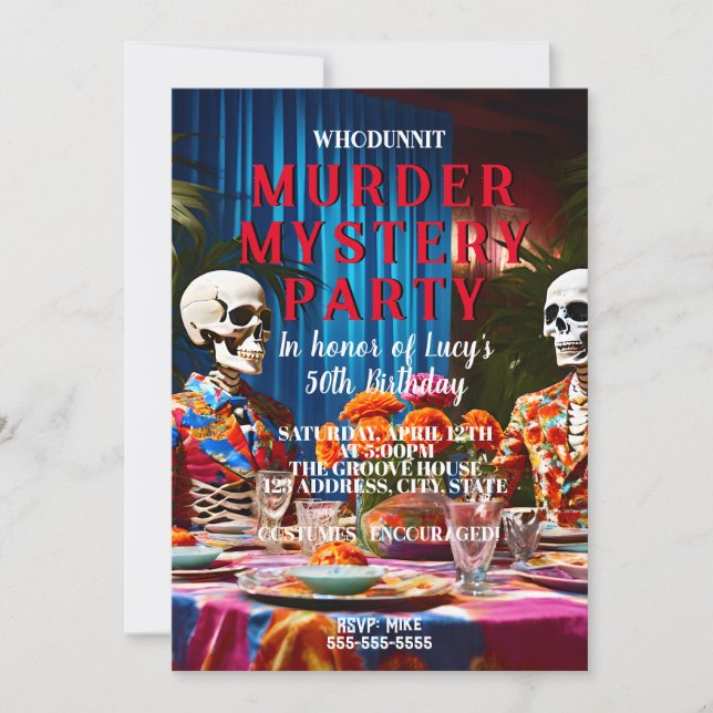 Invitation whodunit meurtre mystery 1960's style dîner party (Devant)
