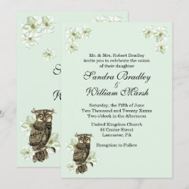 Invitation Whoo se marie Gold Owl Flowers Mint Green