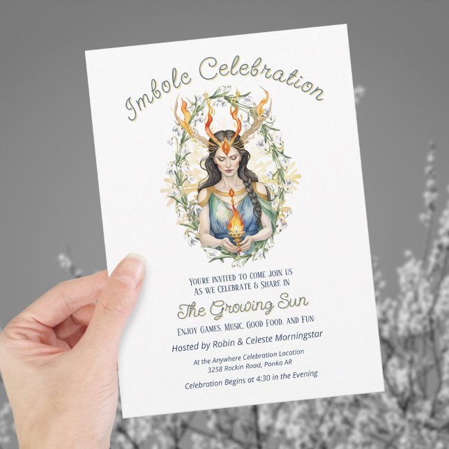 Invitation Wiccan Imbolc Déesse Flame Flore Or Flocon de neig (Wiccan Imbolc Goddess Floral Flame Gold Snowflake Invitation)