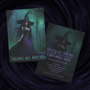 Invitation Wicked Halloween sorcière dans la partie violette 