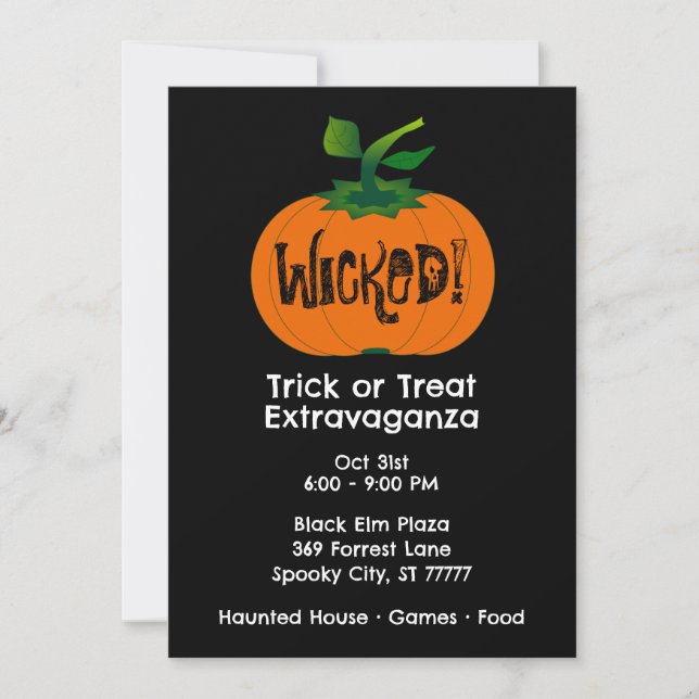 Invitation Wicked Happy Halloween Citrouille noir orange (Devant)