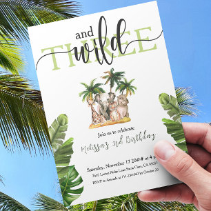 Invitation Wild and Three 3e Safari Animaux Anniversaire