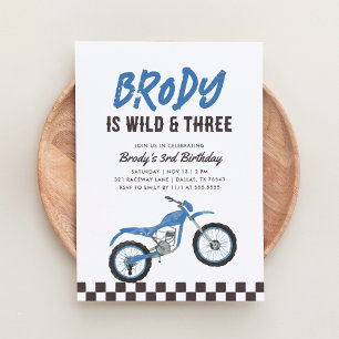 Invitation Wild and Three Blue Dirt Bike Boy 3e anniversaire