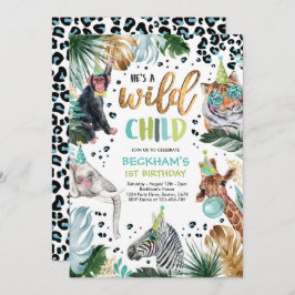 Invitation Wild Child Boy Safari Animaux Anniversaire