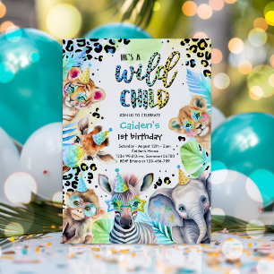 Invitation Wild Child Safari Blue Boy Leopard fête d'annivers