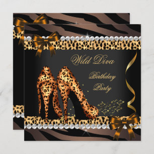 Invitation Wild Diva Leopard Zebra High Heures Anniversaire