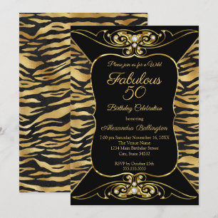 Invitation Wild Fabulous 50 Anniversaire fête Black Gold Tige