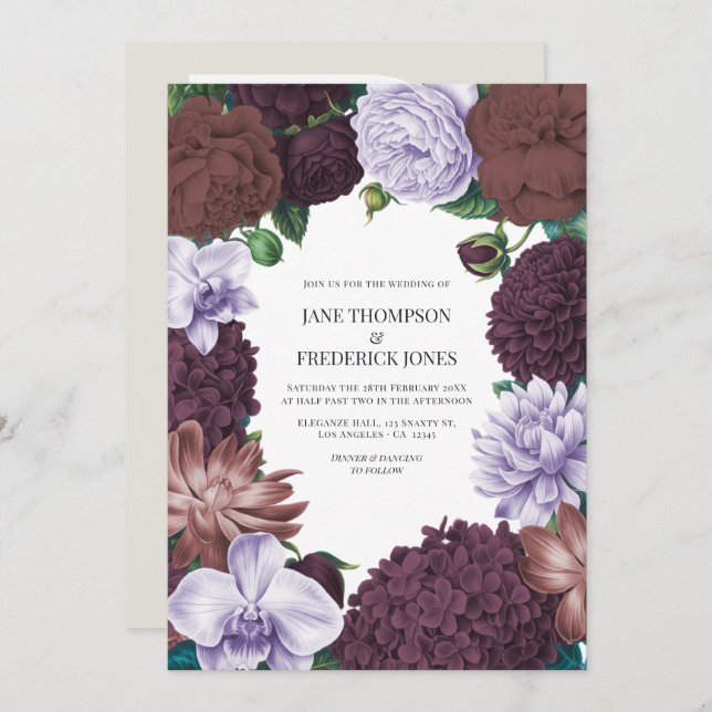 Invitation Wild Fig, Cocoa Rose & Soft Lavender Wedding (Devant / Derrière)