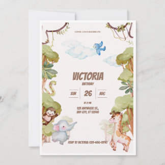 Invitation Wild Jungle Adventure Vert Aquarelle Anniversaire