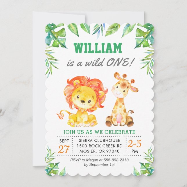 Invitation Wild Jungle Safari 1er Garçon Première fête d'anni (Devant)