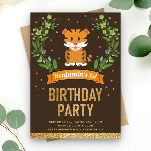 Invitation Wild Jungle Safari mignon bébé Tigre fête d'annive