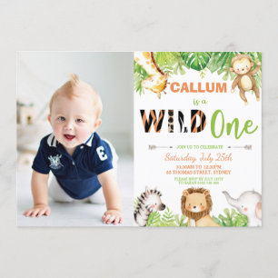 Invitation Wild One 1er anniversaire Jungle Animals Boy Photo
