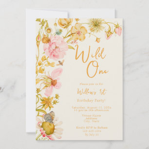 Invitation Wild One 1er Fleur sauvage d'anniversaire