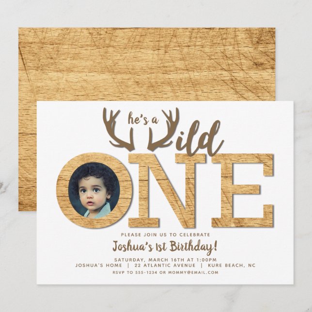Invitation Wild One 1st Birthday Boy Photo (Devant / Derrière)