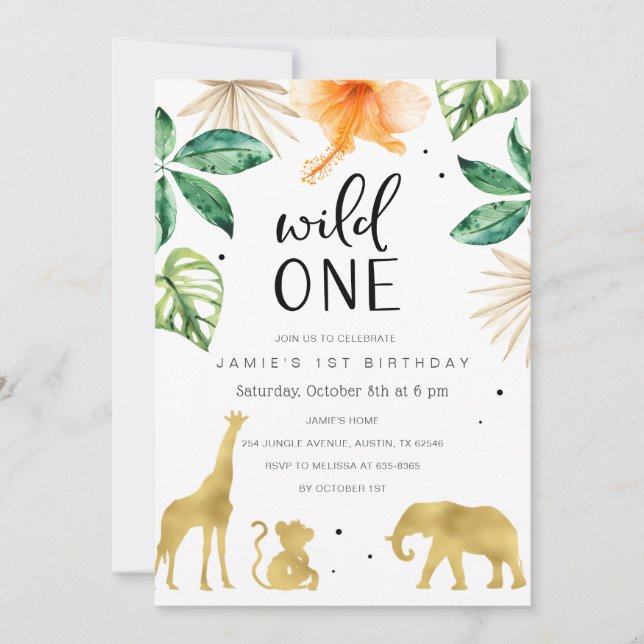 Invitation Wild One 1st Birthday Invitation, Safari Jungle (Devant)
