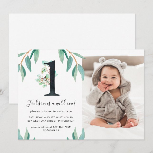 Invitation Wild One 1st Birthday Party Photo (Devant / Derrière)