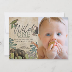 Invitation Wild One African Safari Animaux Photo 1er annivers