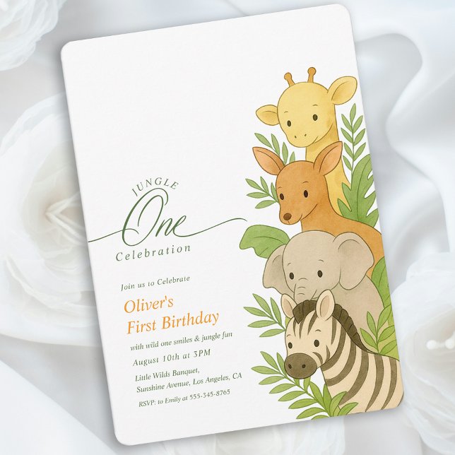 Invitation Wild One Animal Birthday Illustration 1st Birthday (Wild One Animal Birthday Illustration 1st Birthday Invitation)