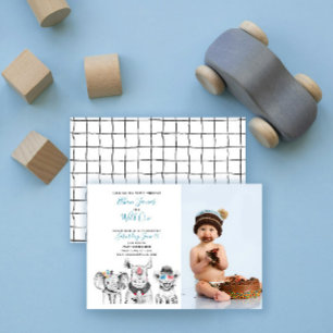 Invitation Wild One Animal Safari Baby Boy 1er Birthday Photo
