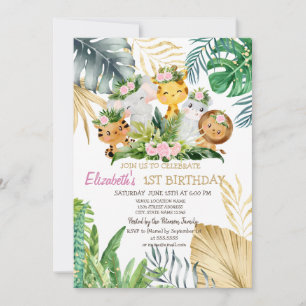 Invitation Wild One Animaux Fleurs Tropical 1er anniversaire