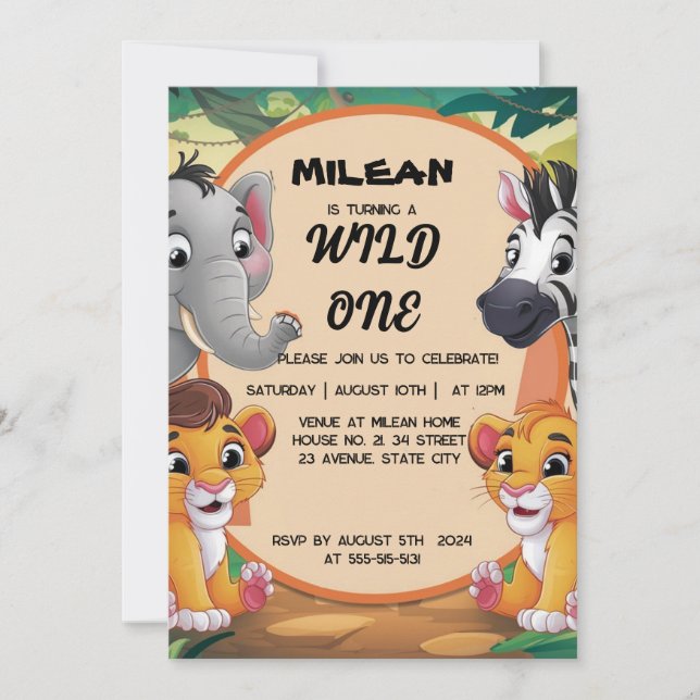 Invitation Wild One Animaux Garçon fête d'anniversaire (Devant)