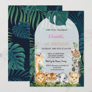 Invitation Wild One Animaux Jungle Palm Feuilles 1er