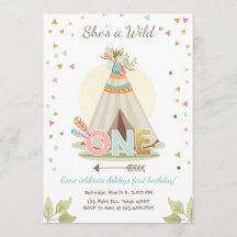 Invitation Wild One anniversaire Teepee Boho Girl