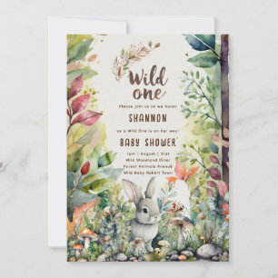 Invitation Wild One Baby Bunny Bois Animaux Rustiques