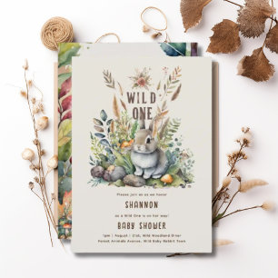 Invitation Wild One Baby Bunny Bois Animaux Rustiques