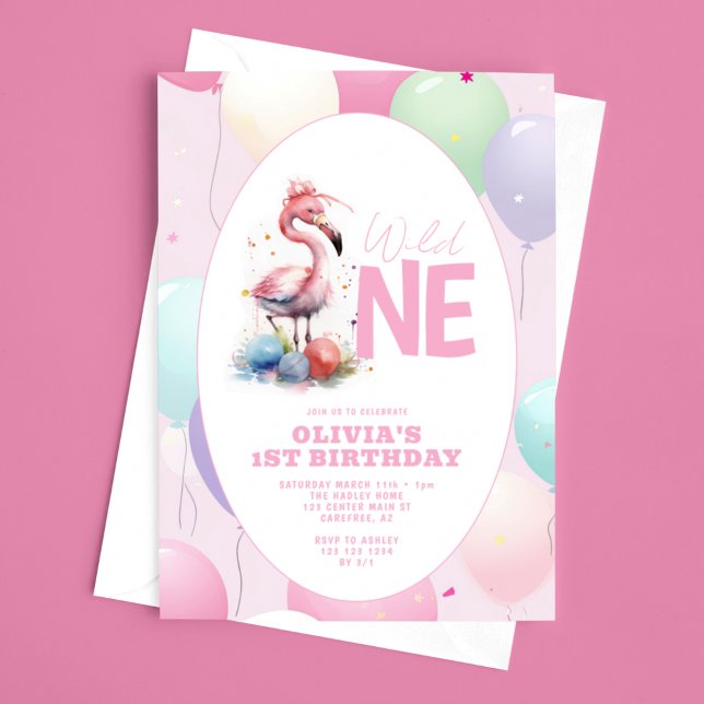 Invitation Wild One Baby Flamant rose 1er anniversaire (Créateur téléchargé)