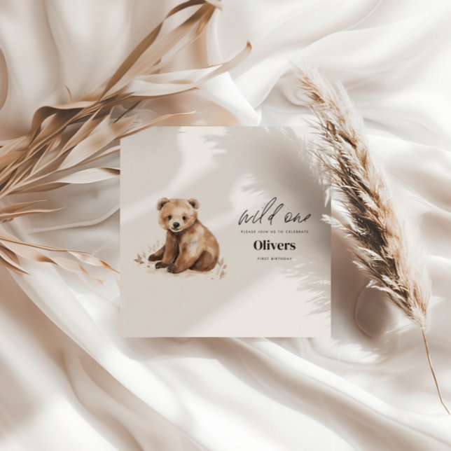 Invitation Wild One Bear Cub Baby Welcome 1st Birthday (Créateur téléchargé)