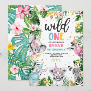 Invitation Wild One Birthday Gold Safari Jungle Animals Party