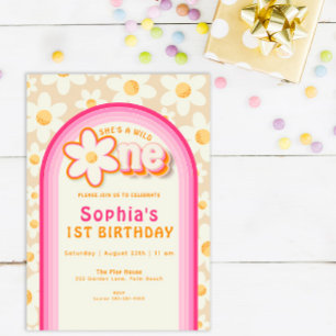 Invitation Wild One Boho Daisy Rainbow Premier anniversaire