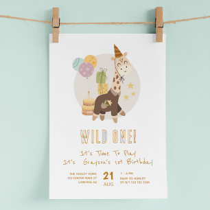 Invitation Wild One Boho Giraffe Boy 1er anniversaire