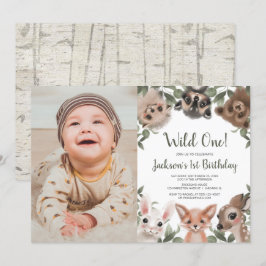 Invitation Wild One boisé animaux garçons 1er anniversaire ph