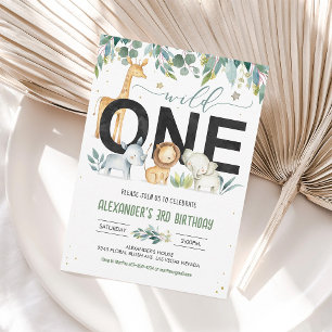 Invitation Wild One Boy Safari Anniversaire Jungle Animaux